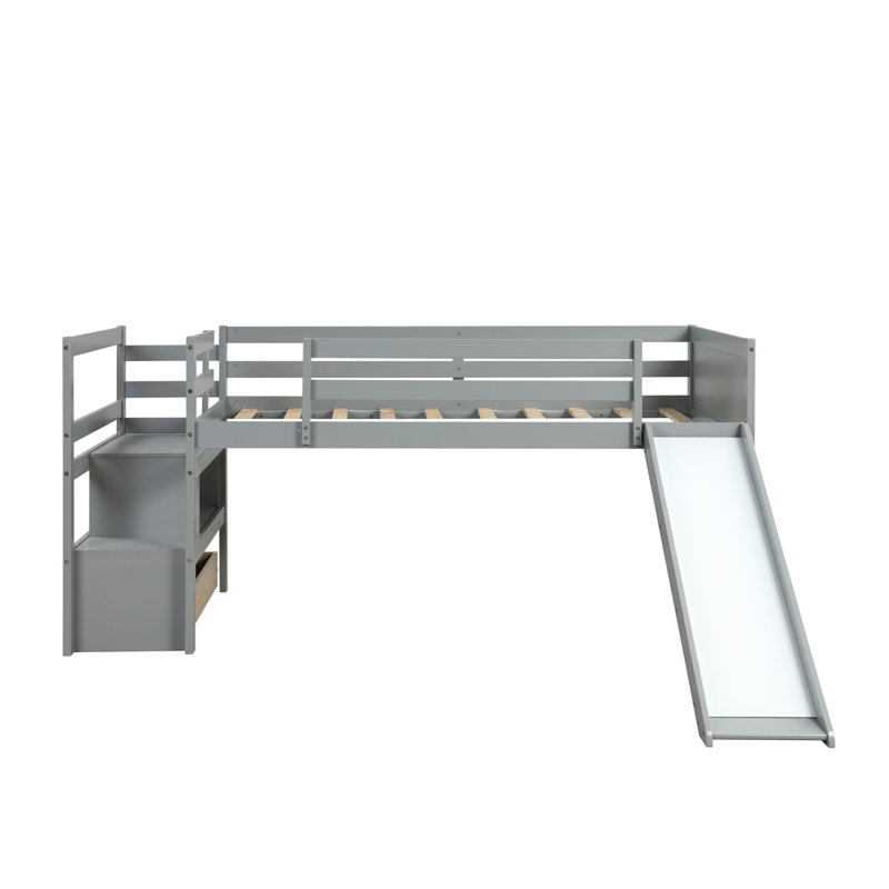 Lit mezzanine bas avec escalier et glissade