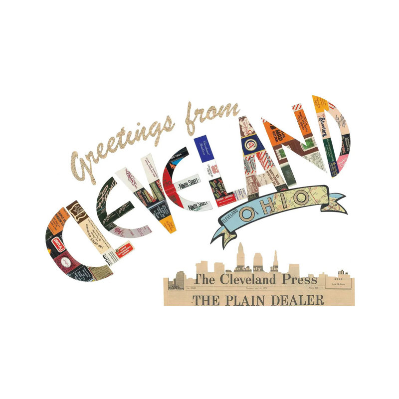«Greetings From Cleveland» par Paper Cutz - Art textuel sur toile tendue, H 8 po x l 12 po x P 0,75 po