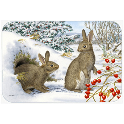 East Urban Home Winter Rabbits Glass Cutting Board