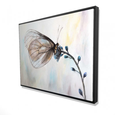 Butterfly On Blue Flowers Print On Canvas