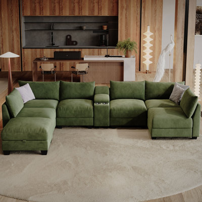 Amold 136 '' Modern U-shaped Sectional Sofa, Living Room Modular Cloud Couch With Ottoman And Console