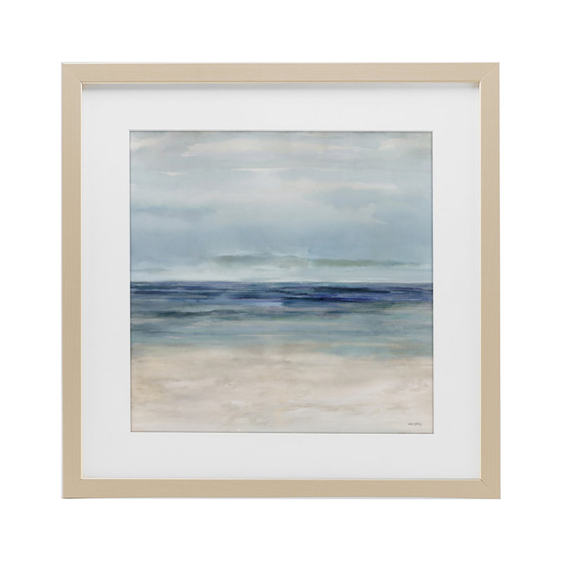 «Soft Aqua Coastline», reproduction sous verre encadrée par Amber Sterling, H 16 po x l 16 po, Cadre de récolte en pin