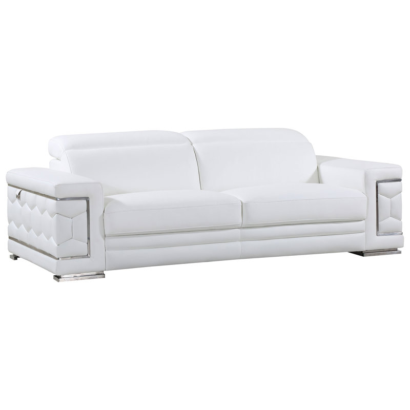Ensemble de salon en cuir véritable Holmfinth, Cuir véritable blanc