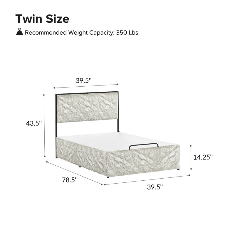Neilius Upholstered Platform Bed with Washable Slipcover, Twin, Pattern Damask