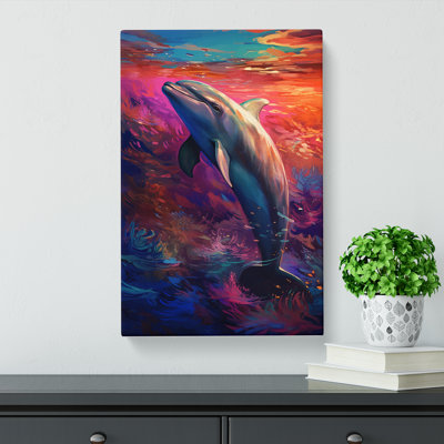Dolphin Impressionism Art No.3 - Wrapped Canvas