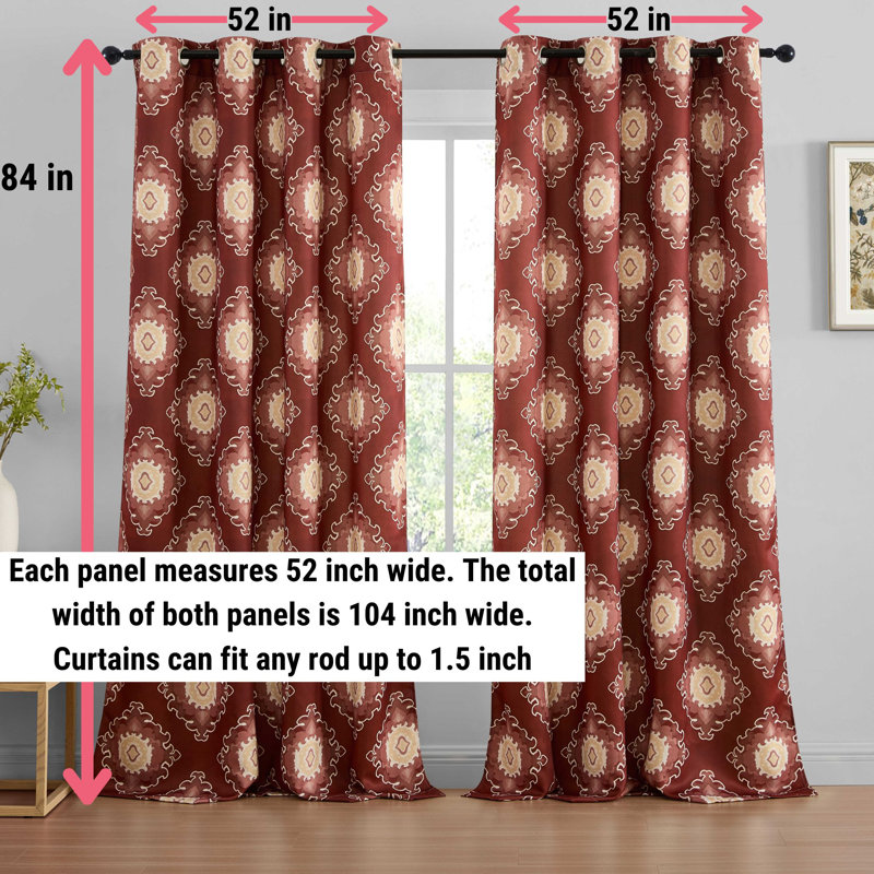 Liam Ogee Ikatt Damask Patterned Window Grommet Curtains Bedroom - Light Blocking Darkening Window Panels, Set of 2 
