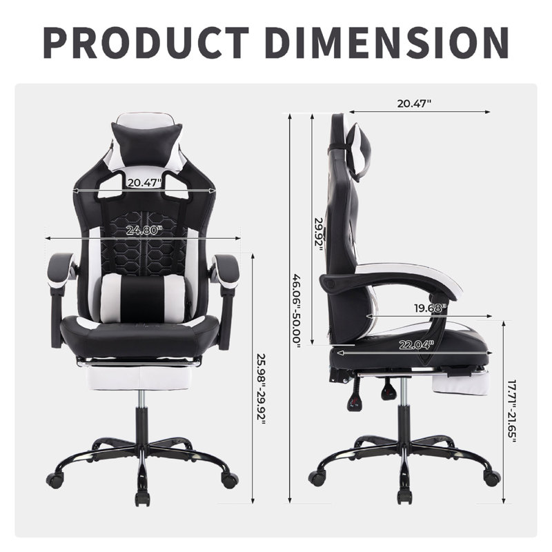 Fauteuil de jeu ergonomique à massage multifonctionnel en cuir, Noir / blanc