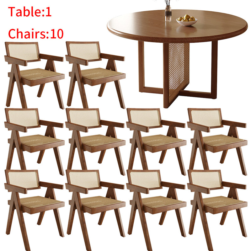 Japanese solid wood round dining table set