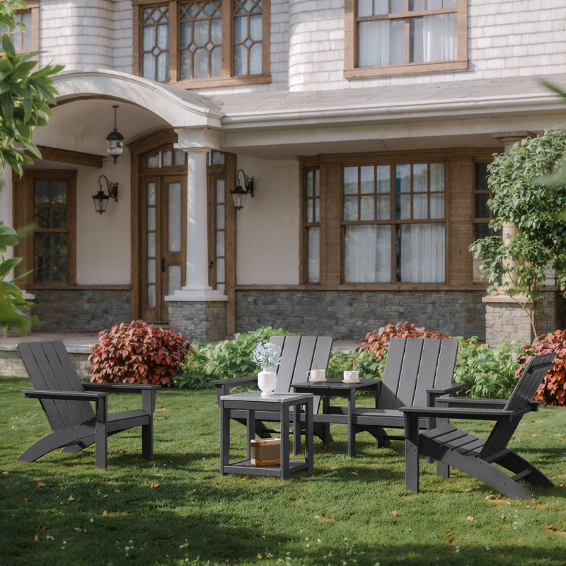 4-Piece Weather-Resistant HDPE Adirondack Chair With Side Table, Black