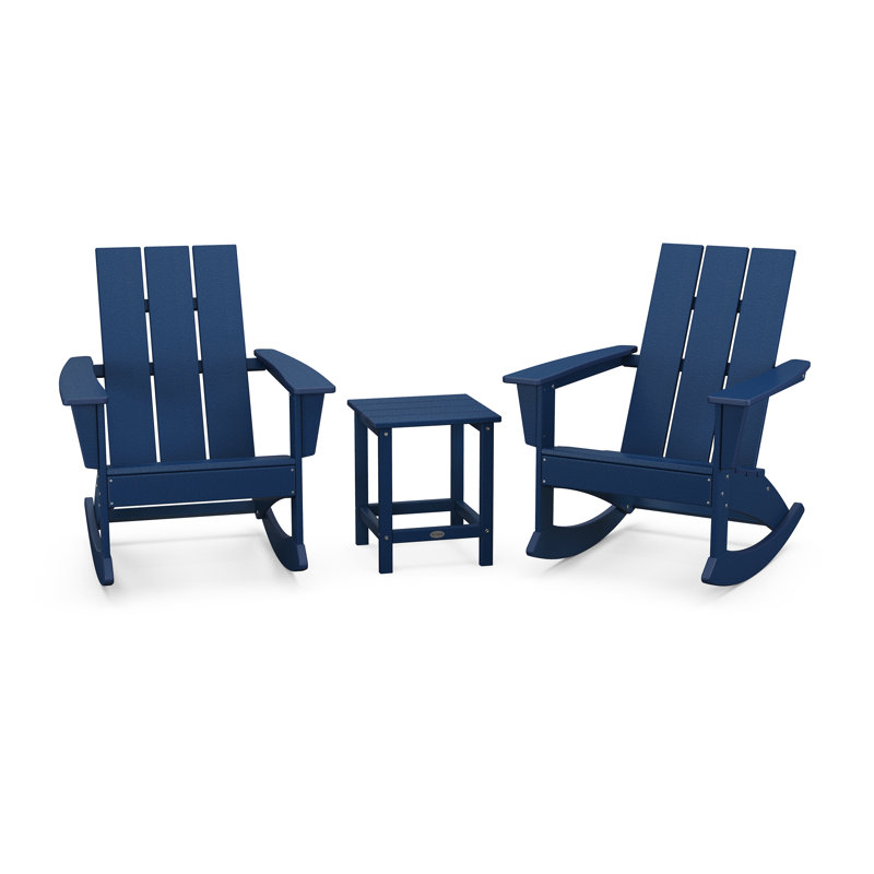 Ensemble de 3 chaises berçantes Adirondack POLYWOOD x Sol 72 Jamarion, Marine