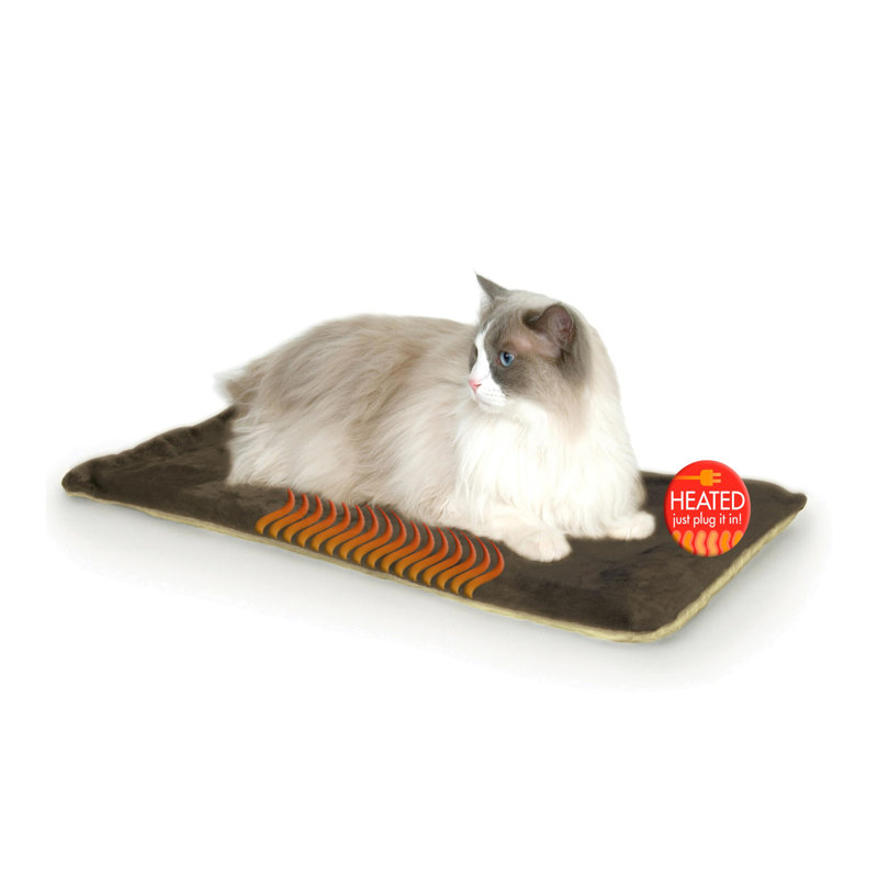 Mocha and Tan Heated Cat Bed Pad with Soft Foam
