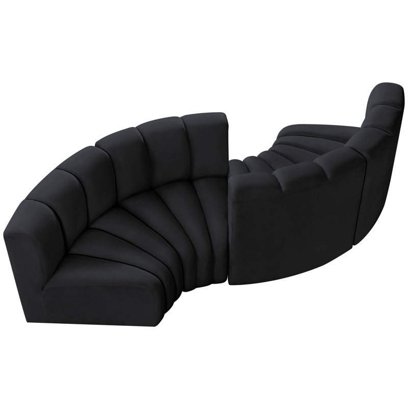 Iyra Upholstered Curved Sectional Reversible, Black Velvet