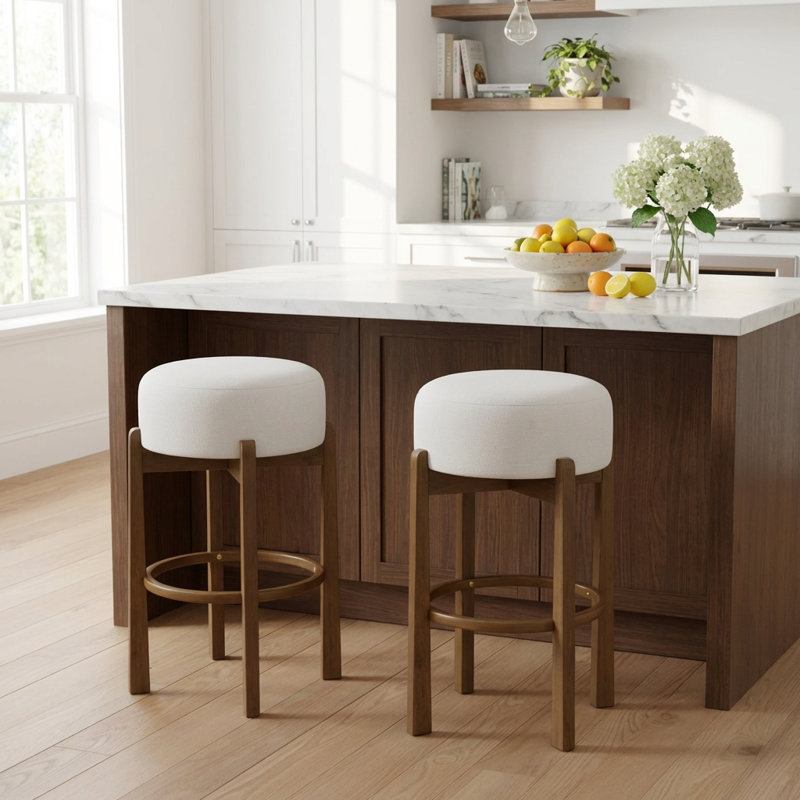 Ensemble de 2 tabourets de bar d'intérieur en bois avec finition et sièges en tissu