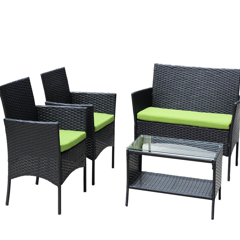 Extérieur 4 pièces: fauteuils, table à thé, coussins et pièces pour l'extérieur, Vert