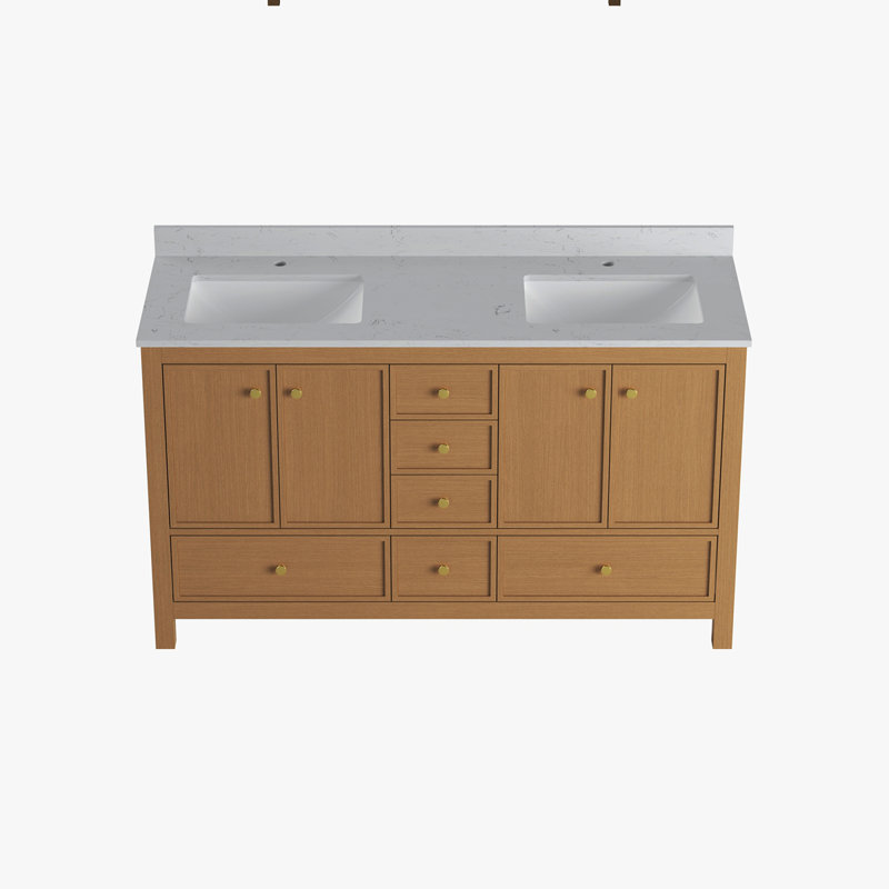 Armoire de meuble-lavabo double 60 po, chêne brun, Chêne, 60"