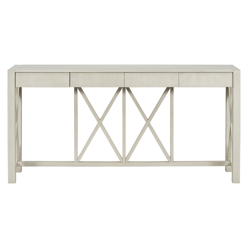 U_Style 60''Acacia Veneer Console Table With 4 Spacious Drawers, Beige