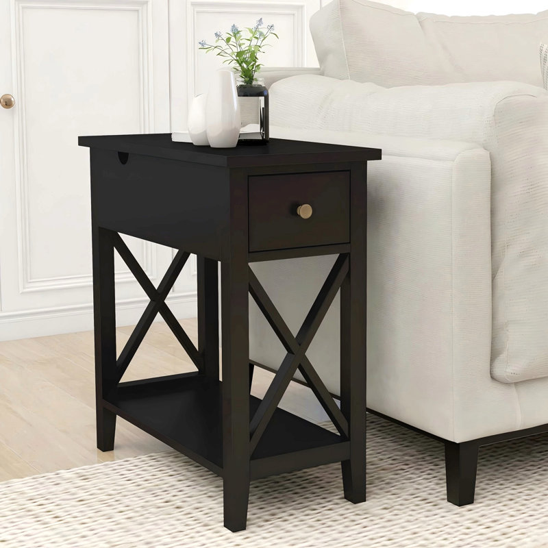 Table de bout à 2 tiroirs, table de bout étroite avec tiroir et petite table de chevet d'appoint pour les petits espaces