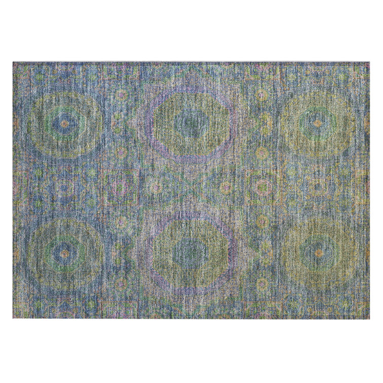 Machine Washable Indoor/Outdoor Xhevrie Blue Rug
