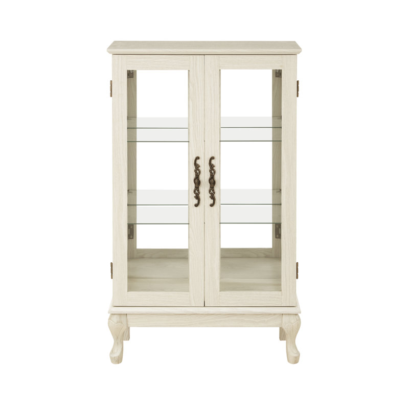 2 Doors Curio Cabinet With Tempered Glass Doors, Curio Cabinets With Mirrored Back Panel And Adjustable Shelves,Ed Display Cabinet For Home, Office Bulb Included