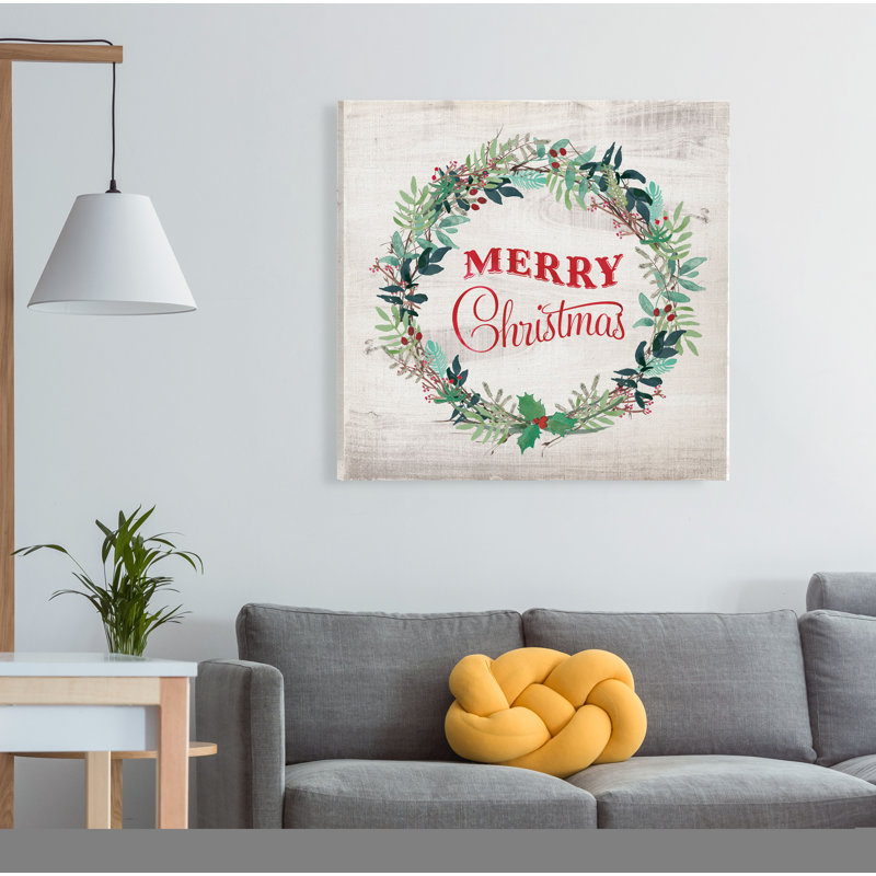 « merry christmas couronne », art textuel, H 32 po x l 32 po x P 1,5 po, Toile tendue
