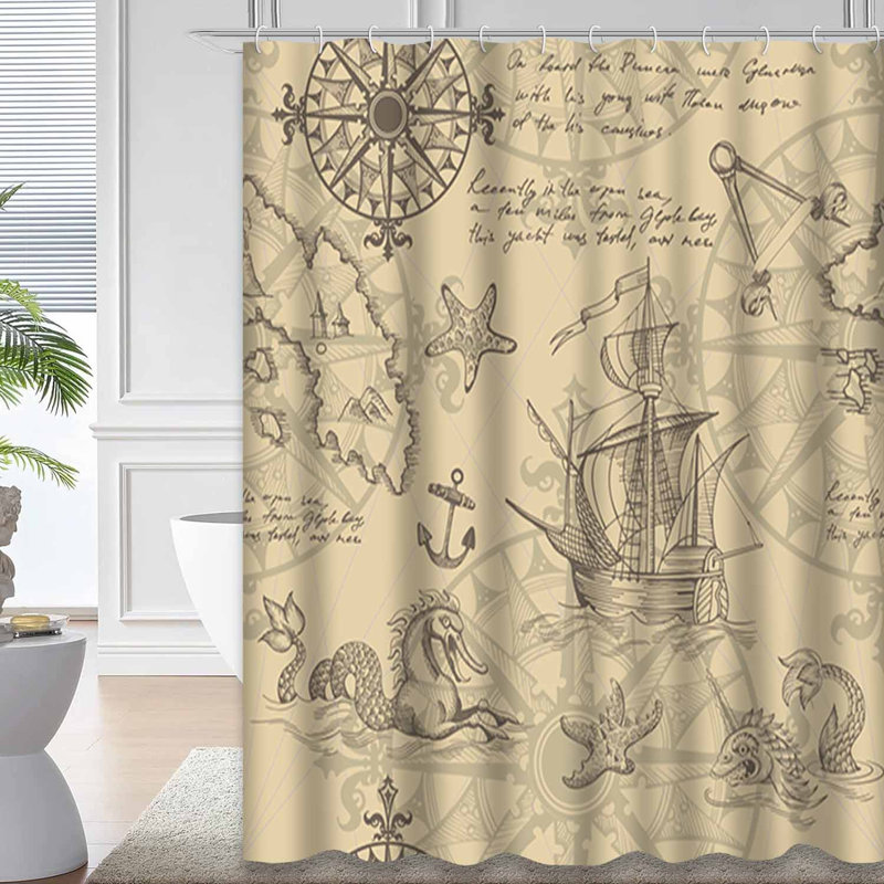Rideau de douche rétro avec 12 crochets, L 72 po x l 84 po
