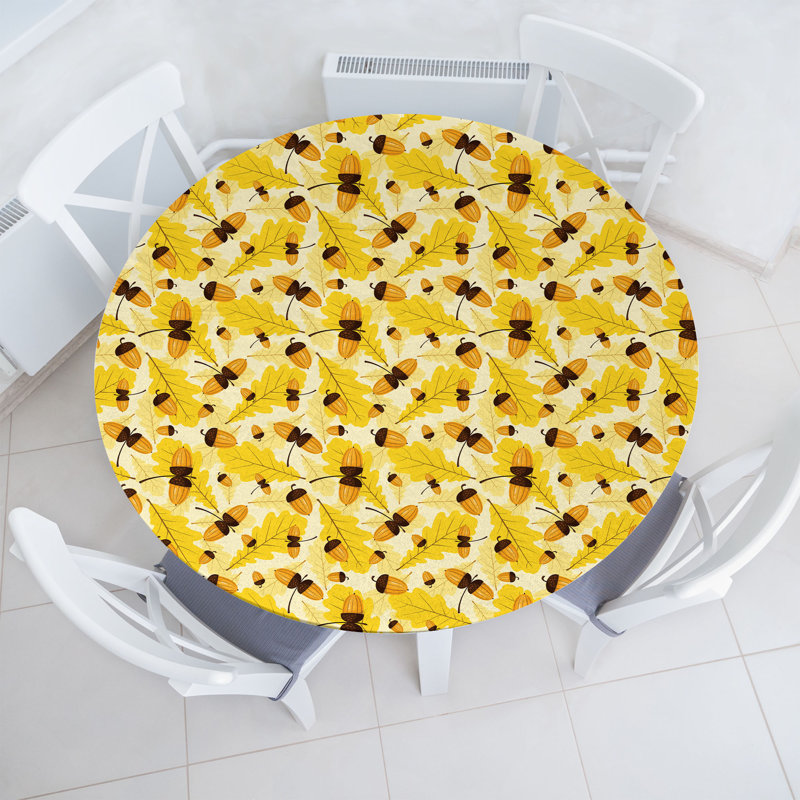 Winston Porter Autumn Fitted Round Tablecloth Yellow Cream Brown, 64.17" Round
