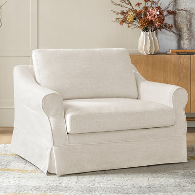 Estevan 50.75"W Farmhouse Slipcovered Oversized Armchair with Feather Blended Cushion