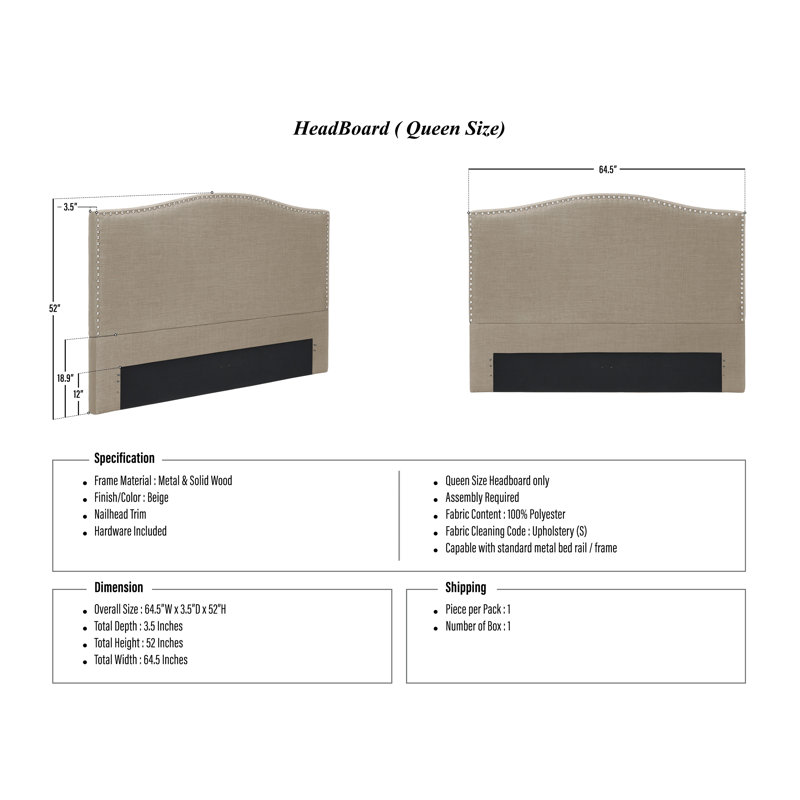 Eladia Upholstered Headboard, Queen, Beige