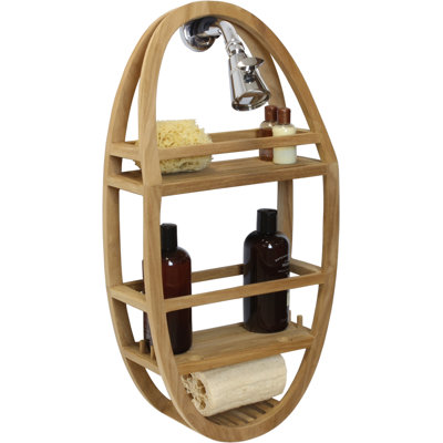 Patented Moa Oval Raw Teak Shower Organizer