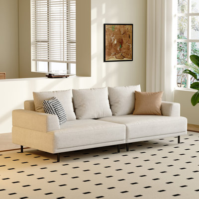 Canapé respirant en tissu de lin et de coton avec structure en bois massif, coussin éponge hautement élastique, canapé de salon confortable