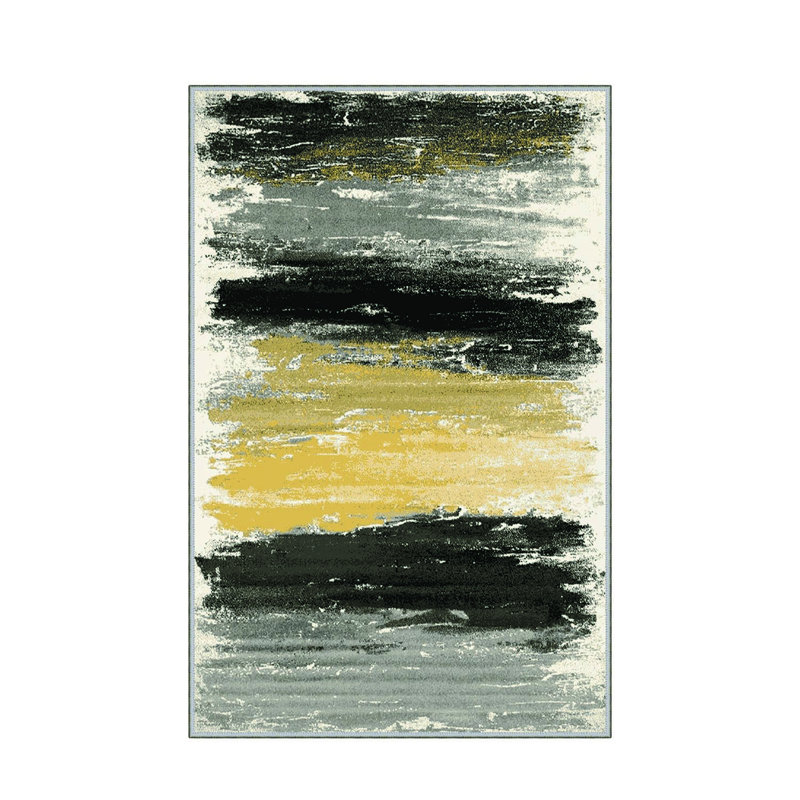 Tapis gris / noir / jaune en polyester tissé à plat Milosz, Rectangle 5 pi 3 po x 7 pi 7 po