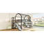 Lit mezzanine double avec glissade et escalier, lit de jeu en métal avec tablettes de rangement, toit en forme de maison et conception silencieuse, noir