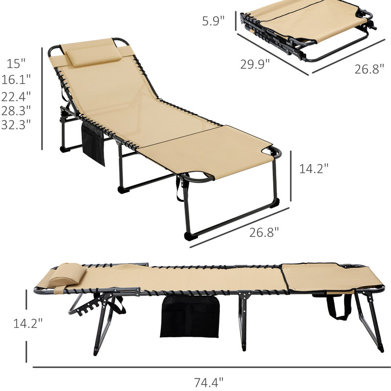 Fauteuil de bronzage de plage avec 5 angles d'inclinaison, poche, pliable, beige, pour patio, cour extérieure 5, surface respirante, trou de lecture, beige