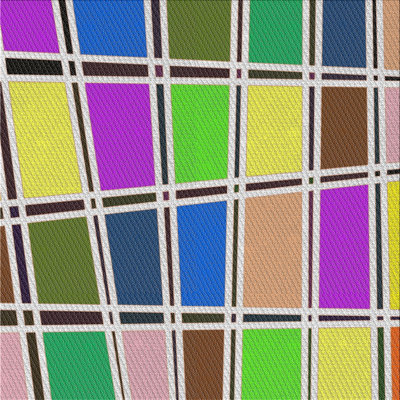 Tapis rose/bleu/jaune à motif