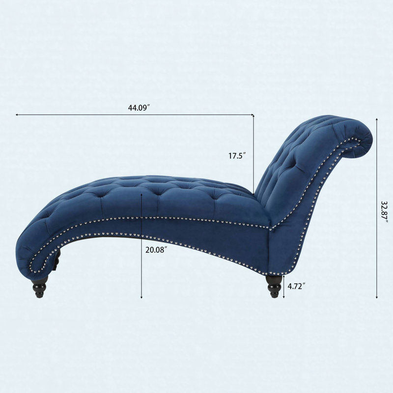 Chaise longue sans accoudoirs touffetée, Fabric, Blue