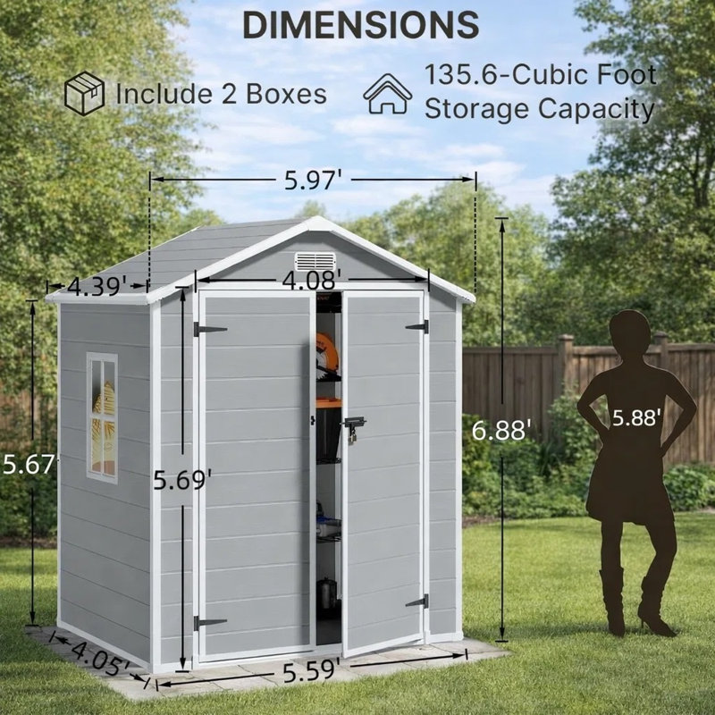 5.7'H Outdoor Resin Storage Shed, 6'W*4'D