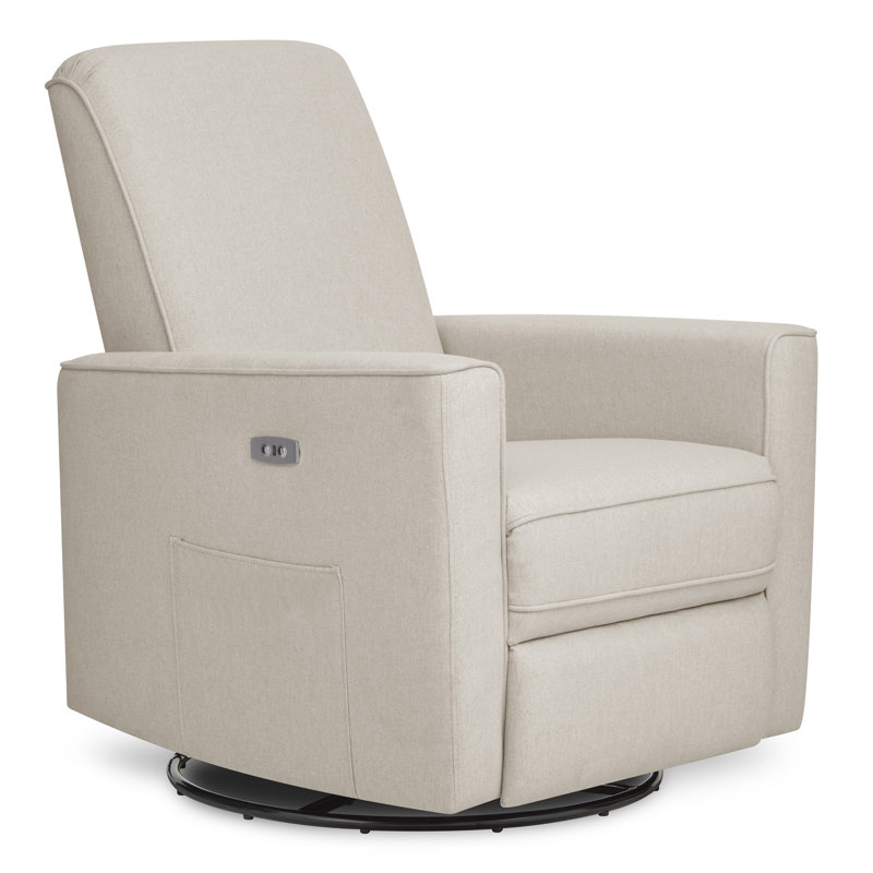 Greenguard Gold Certified Upholstered Swivel Reclining Glider, Light Sand