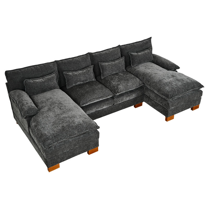 Combinaison de méridienne double - chenille grise, tissu en polyuréthane, support de charge de 500 lb, 4 pieds en bois massif et 1 centre, quincaillerie, assemblage sans effort en gris, matériau