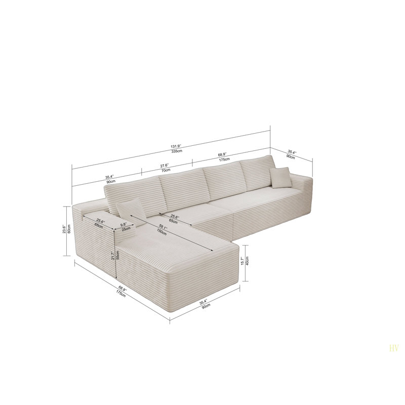 Canapé modulaire Boneless, Orienté à gauche (vu de face), Velours côtelé blanc