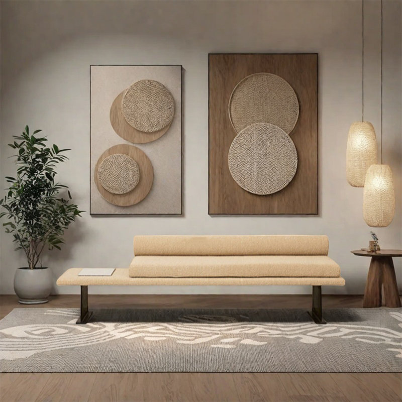 Banc simple, banc de repos, base en métal à longues bandes, 16.54" H x 47.24" W x 21.65" D, Blanc cassé / blanc
