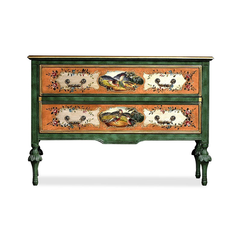 Green Solid Birch Wood Hand-Painted Rectangular Console Chest