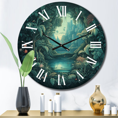 Horloge murale Magical Lake Visions Retro Blue Botanicals IV