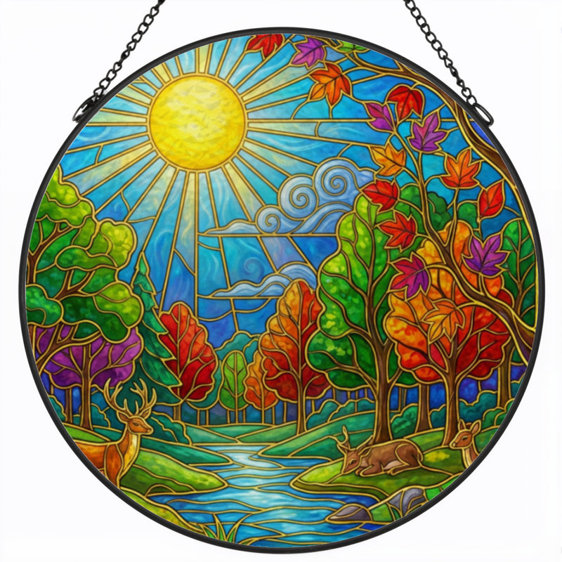 Panneau de vitrail 12 "H Sunlight Forest, H 12 po x l 12 po