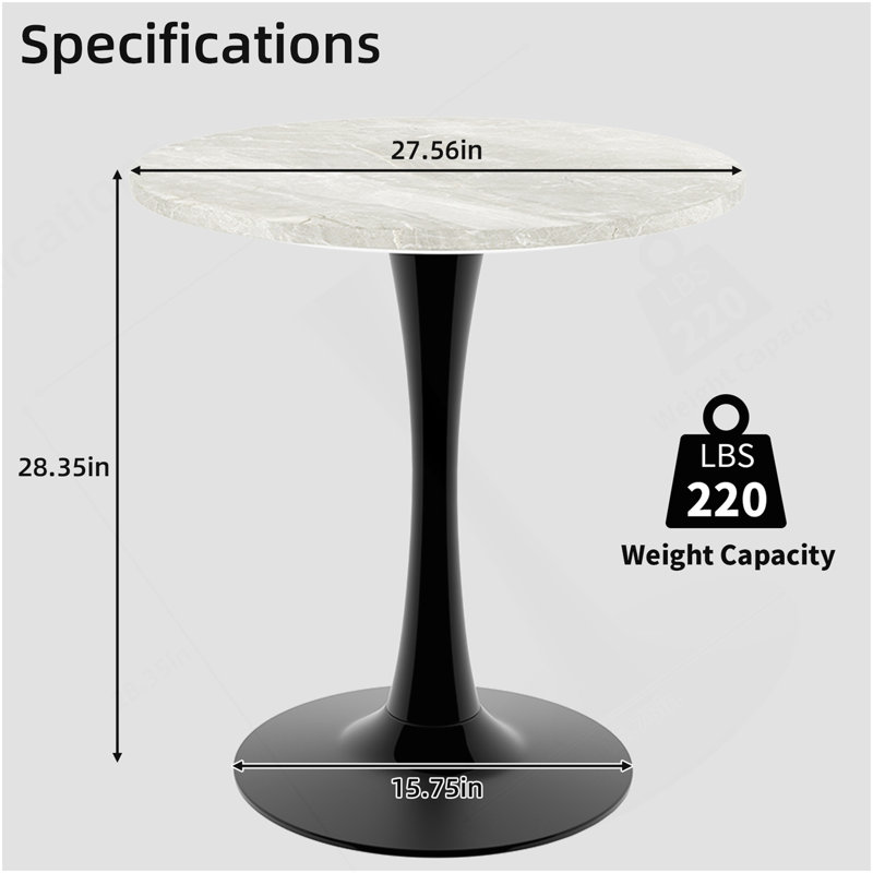 Table d'appoint ronde à plateau en marbre avec base piédestal conique, idéale pour le salon, design minimaliste moderne, Noir