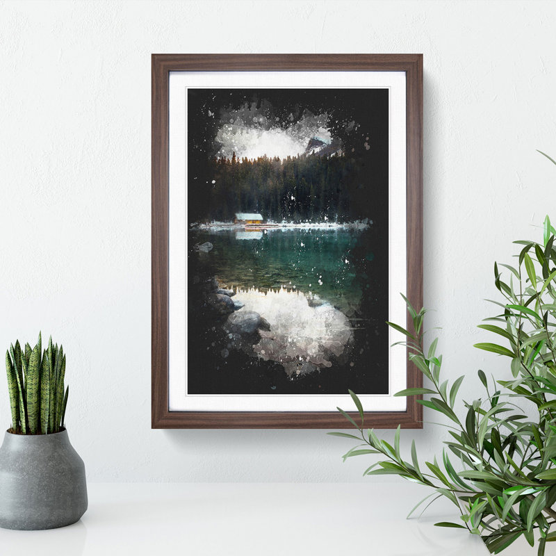 Hut at the Foot of a Mountain - Picture Frame Painting, 48cm H x 36cm W x 2cm D, Walnut