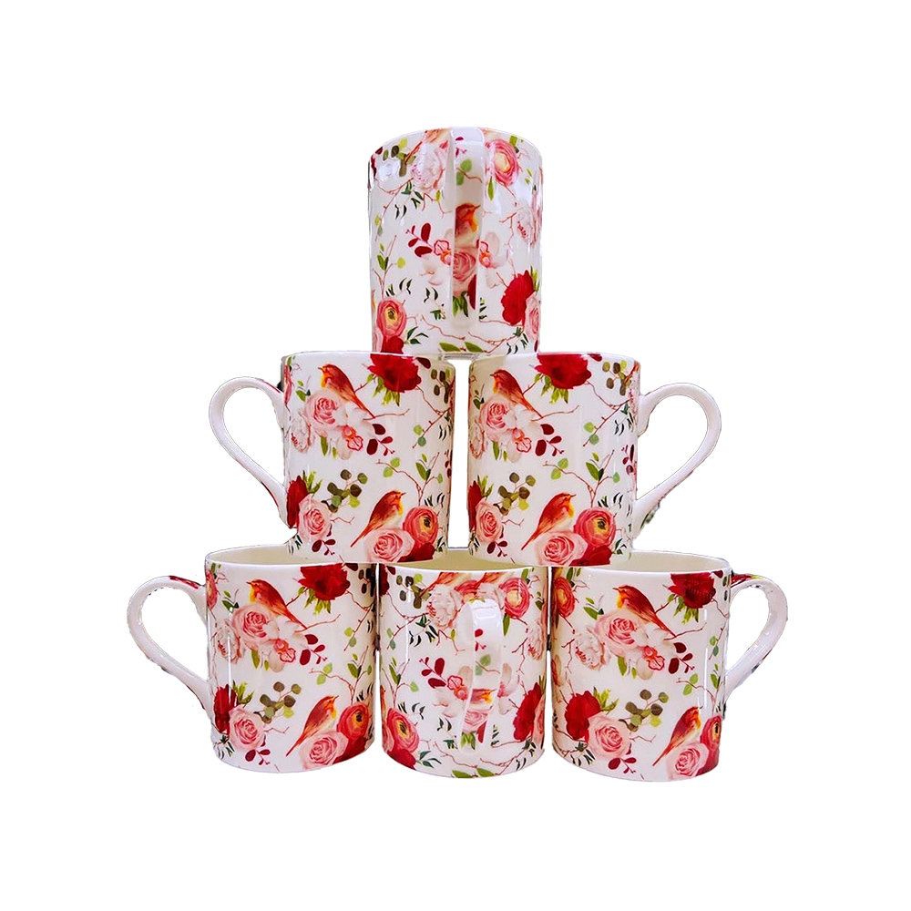 6-tlg. Latte-Becher-Set Rose Birds aus Bone China