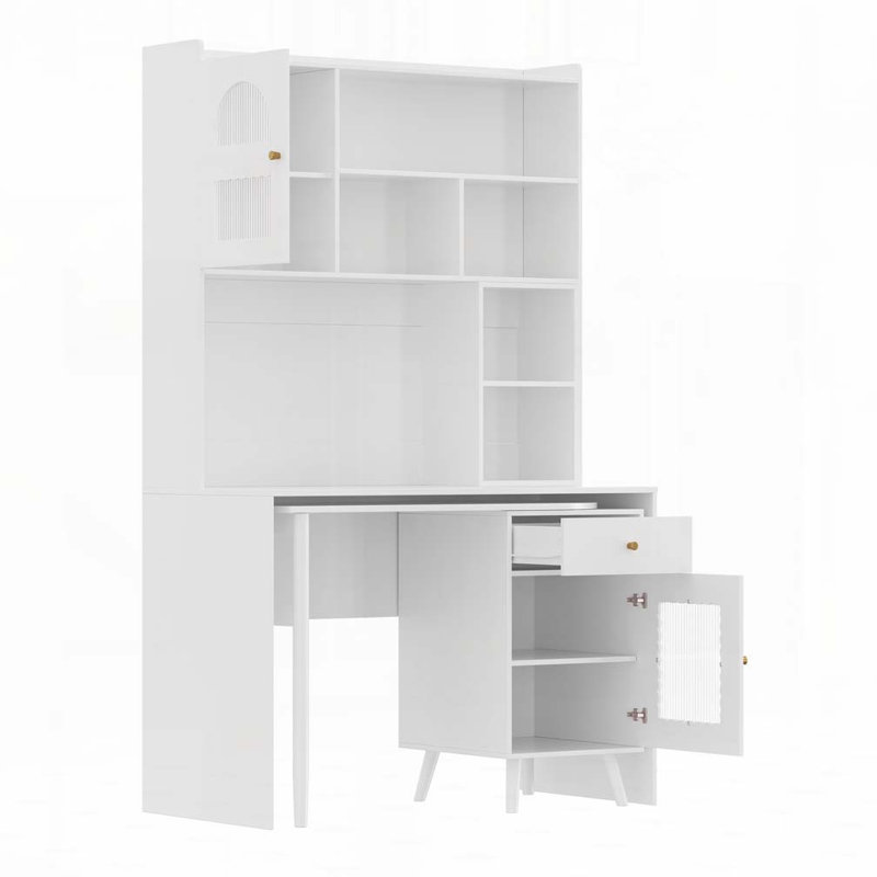 Computer Desk with 90 Degree Rotating Desktop, White