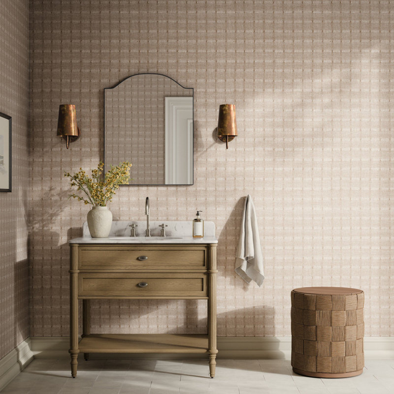 Dobby Checkered Wallpaper, H 8" x W 12", Dobby - Ecru