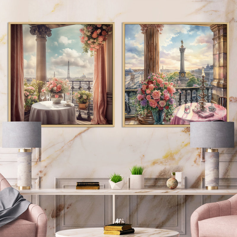 Vue magnifique sur le balcon de Londres - ensemble de 2 collages carrés assortis, Cadre flottant brun, H 30 po x l 61 po