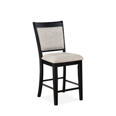 Counter Height Dining Chair Of 2 - Style With Gray Upholstered Seats, Black Frames And Footrest, Wood For Room Grandeur Chairs (2 ) Design Upholstery, Legs, Made